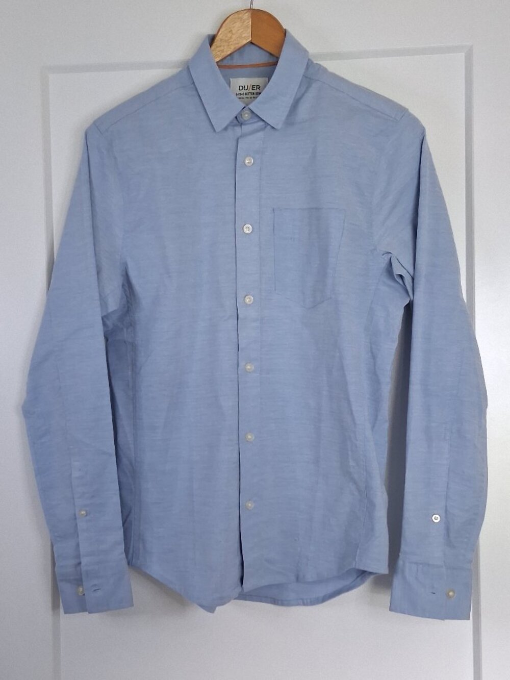 DU/ER 9 to 9 Performance Button Down Shirt - Light Blue - Size Men's Small